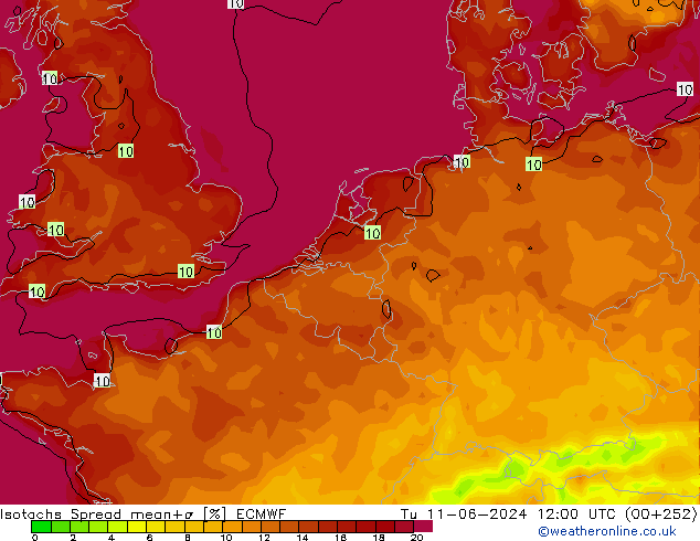 Isotachs Spread ECMWF Tu 11.06.2024 12 UTC