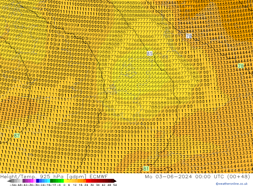 Height/Temp. 925 hPa ECMWF lun 03.06.2024 00 UTC