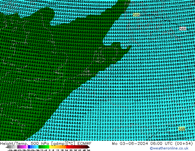 Height/Temp. 500 hPa ECMWF Mo 03.06.2024 06 UTC