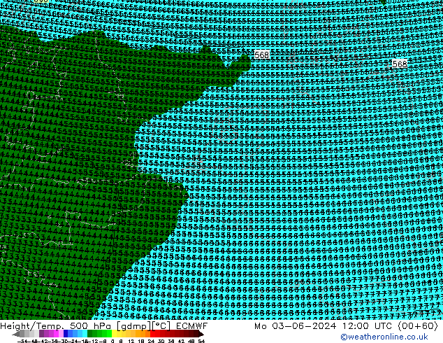 Height/Temp. 500 hPa ECMWF Mo 03.06.2024 12 UTC