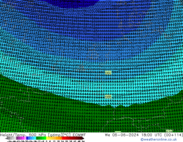 Geop./Temp. 500 hPa ECMWF mié 05.06.2024 18 UTC