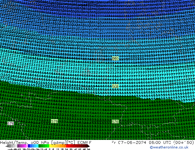Géop./Temp. 500 hPa ECMWF ven 07.06.2024 06 UTC