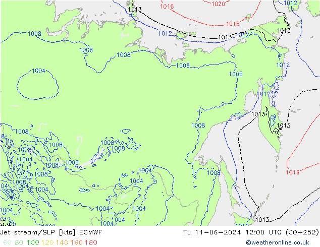 Jet stream/SLP ECMWF Tu 11.06.2024 12 UTC