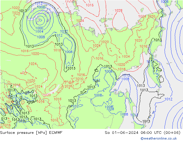 Surface pressure ECMWF Sa 01.06.2024 06 UTC