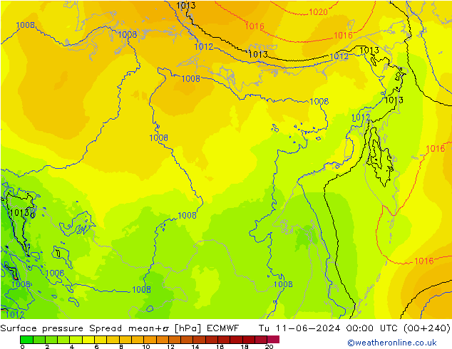 Yer basıncı Spread ECMWF Sa 11.06.2024 00 UTC