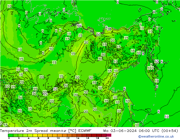 Temperatuurkaart Spread ECMWF ma 03.06.2024 06 UTC