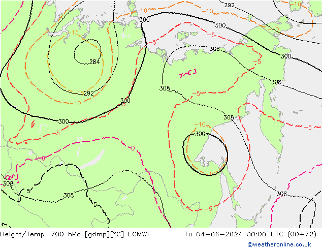 Hoogte/Temp. 700 hPa ECMWF di 04.06.2024 00 UTC