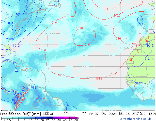 Totale neerslag (6h) ECMWF vr 07.06.2024 06 UTC