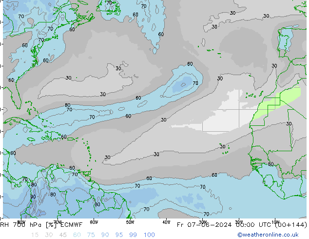 RH 700 hPa ECMWF ven 07.06.2024 00 UTC