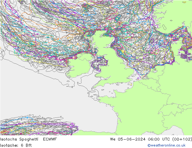 Eşrüzgar Hızları Spaghetti ECMWF Çar 05.06.2024 06 UTC