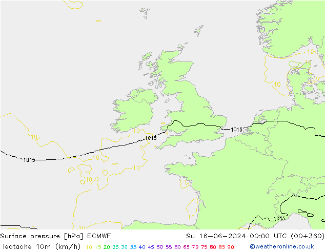 Isotachs (kph) ECMWF Su 16.06.2024 00 UTC