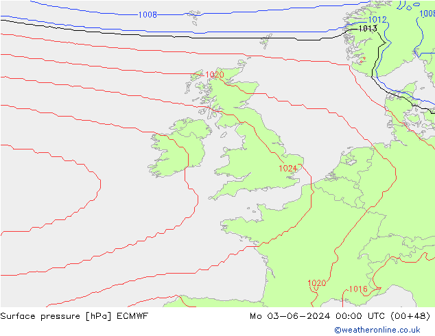 Luchtdruk (Grond) ECMWF ma 03.06.2024 00 UTC