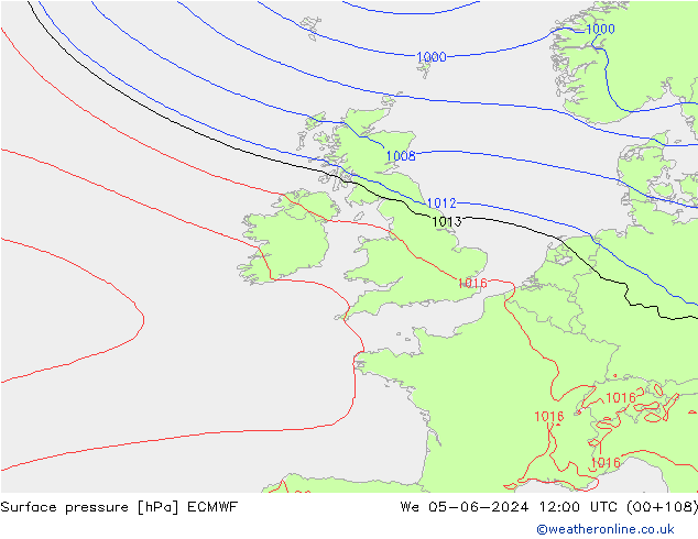 Pressione al suolo ECMWF mer 05.06.2024 12 UTC