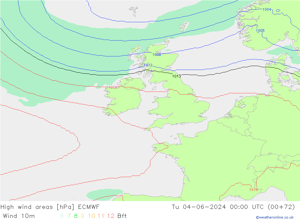 High wind areas ECMWF вт 04.06.2024 00 UTC