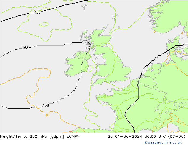 Hoogte/Temp. 850 hPa ECMWF za 01.06.2024 06 UTC