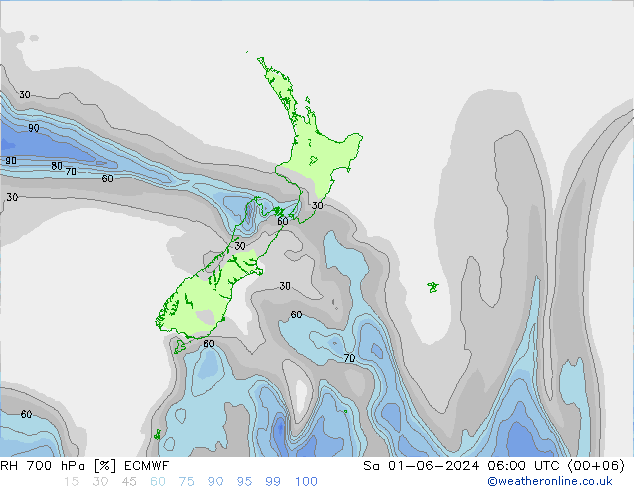 Humidité rel. 700 hPa ECMWF sam 01.06.2024 06 UTC