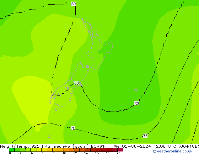 Height/Temp. 925 гПа ECMWF ср 05.06.2024 12 UTC