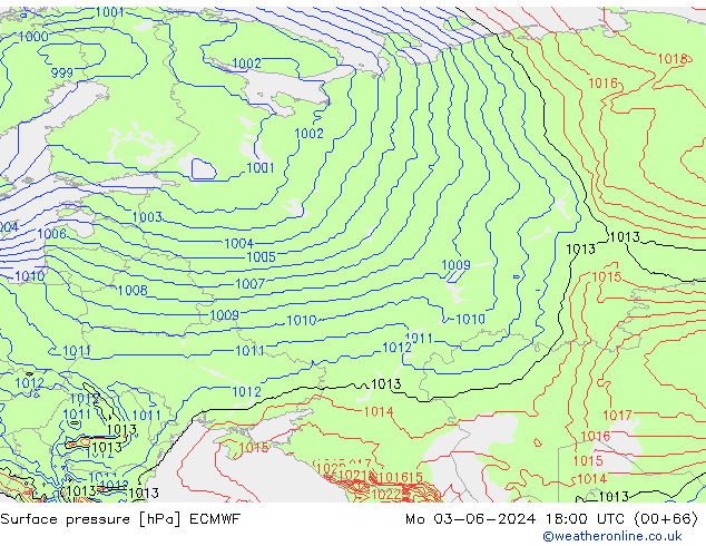 Surface pressure ECMWF Mo 03.06.2024 18 UTC