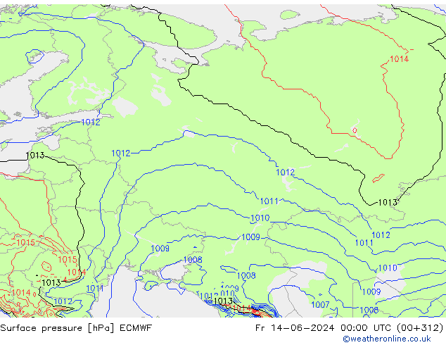 pressão do solo ECMWF Sex 14.06.2024 00 UTC