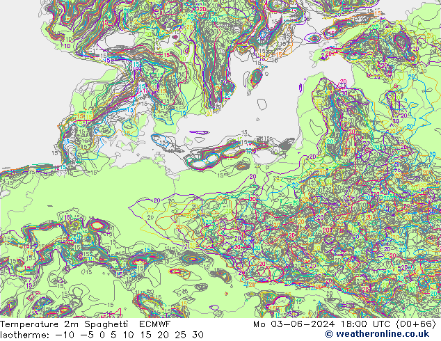 карта температуры Spaghetti ECMWF пн 03.06.2024 18 UTC