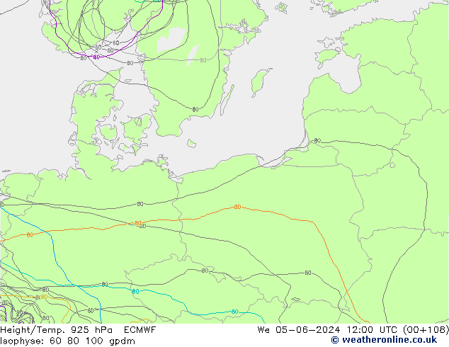 Géop./Temp. 925 hPa ECMWF mer 05.06.2024 12 UTC