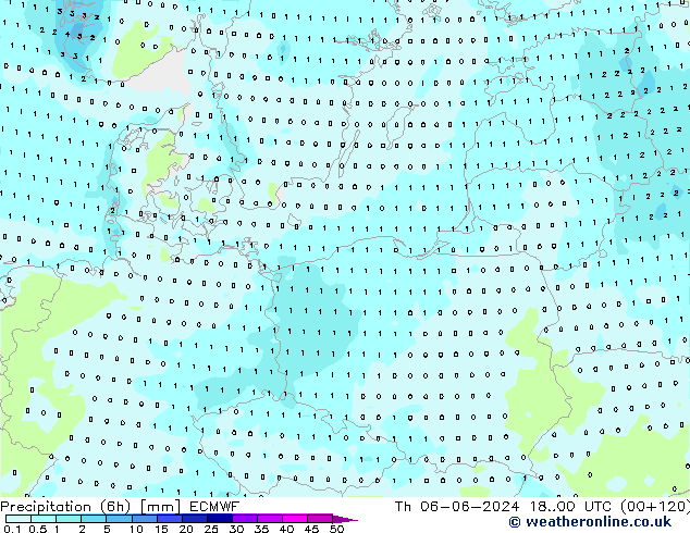 Totale neerslag (6h) ECMWF do 06.06.2024 00 UTC