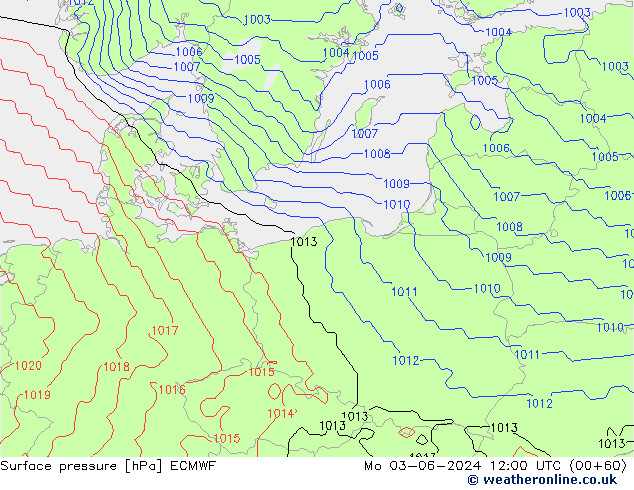 Pressione al suolo ECMWF lun 03.06.2024 12 UTC