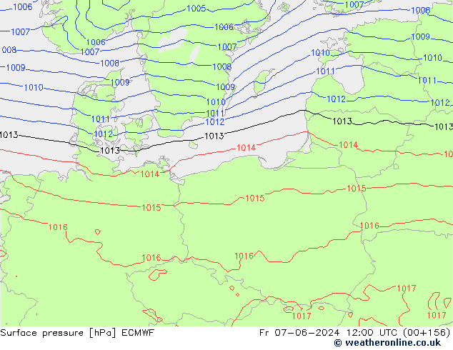 Atmosférický tlak ECMWF Pá 07.06.2024 12 UTC