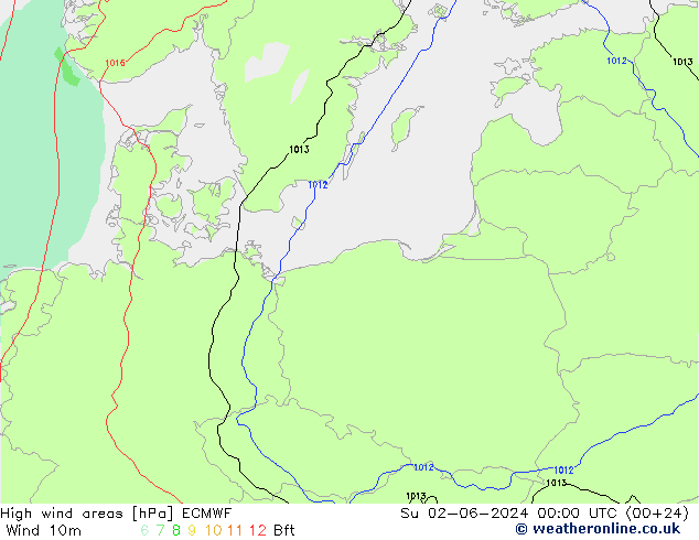 Izotacha ECMWF nie. 02.06.2024 00 UTC