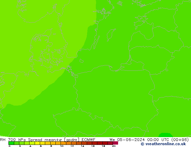 Humidité rel. 700 hPa Spread ECMWF mer 05.06.2024 00 UTC