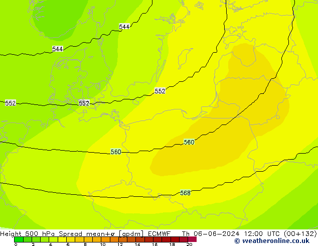 Height 500 hPa Spread ECMWF Qui 06.06.2024 12 UTC