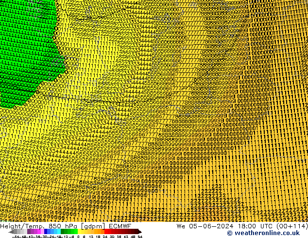 Height/Temp. 850 hPa ECMWF We 05.06.2024 18 UTC