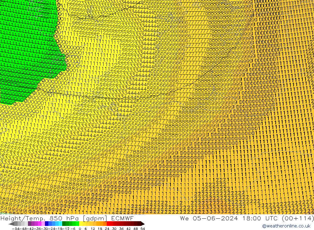 Hoogte/Temp. 850 hPa ECMWF wo 05.06.2024 18 UTC