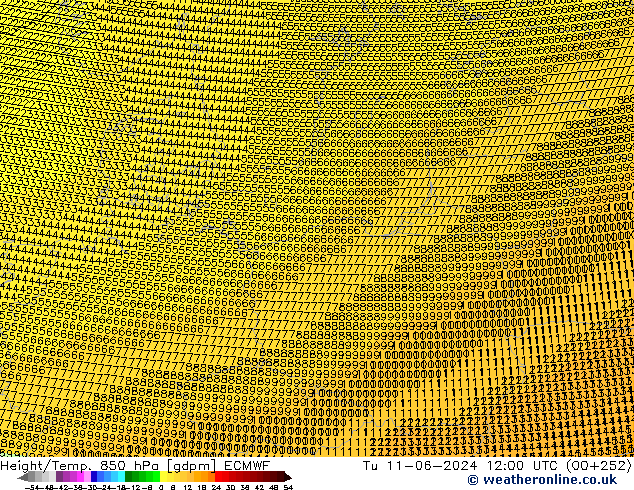 Height/Temp. 850 hPa ECMWF Tu 11.06.2024 12 UTC