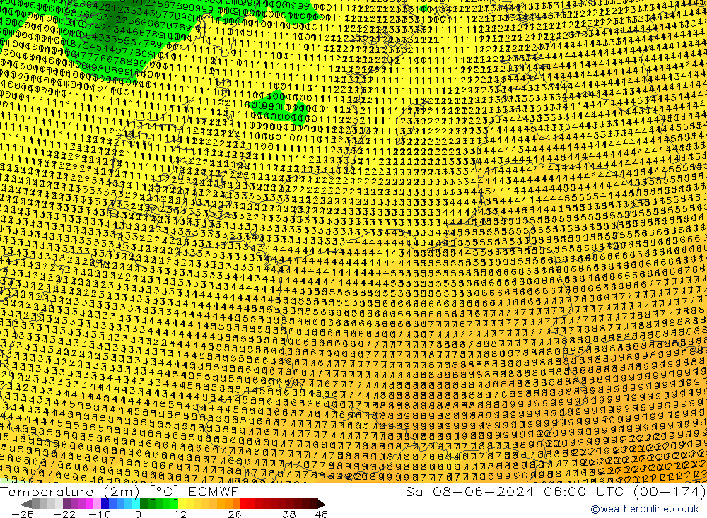 Temperatura (2m) ECMWF Sáb 08.06.2024 06 UTC