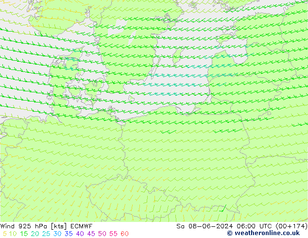 Wind 925 hPa ECMWF Sa 08.06.2024 06 UTC