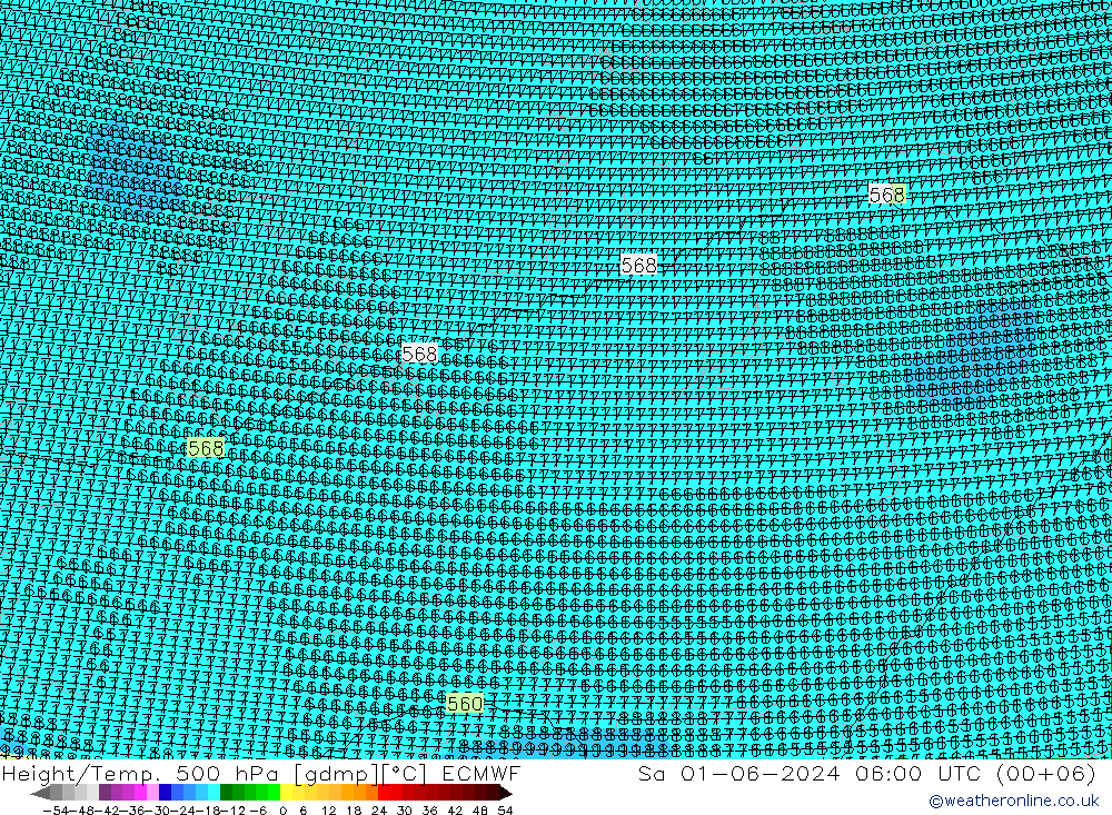 Height/Temp. 500 hPa ECMWF Sa 01.06.2024 06 UTC