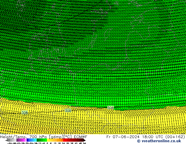 Geop./Temp. 700 hPa ECMWF vie 07.06.2024 18 UTC