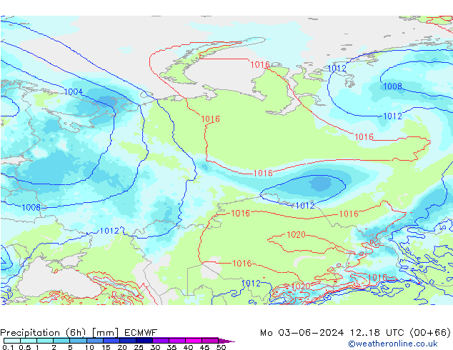 Precipitation (6h) ECMWF Mo 03.06.2024 18 UTC