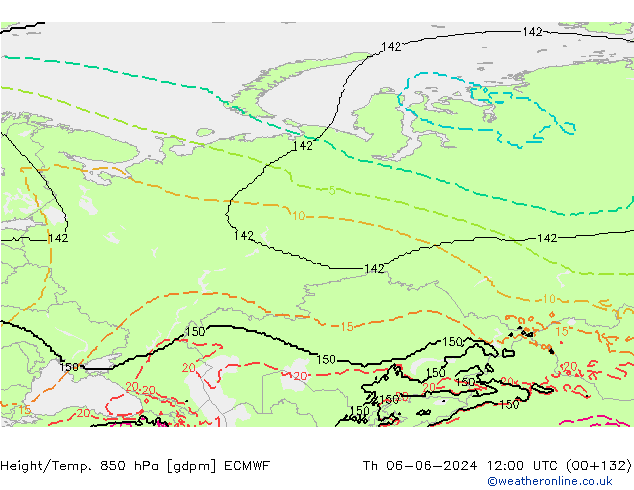Height/Temp. 850 гПа ECMWF чт 06.06.2024 12 UTC