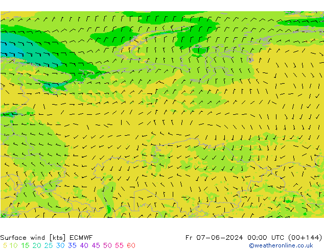 ветер 10 m ECMWF пт 07.06.2024 00 UTC