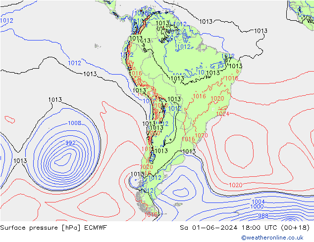 Surface pressure ECMWF Sa 01.06.2024 18 UTC