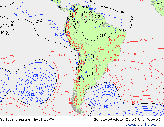 Yer basıncı ECMWF Paz 02.06.2024 06 UTC