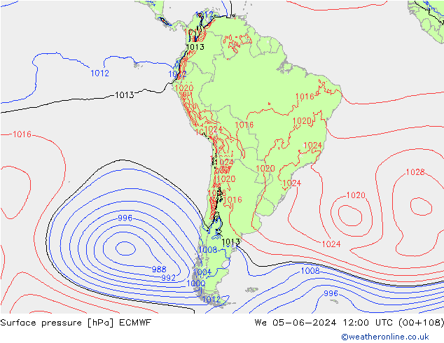 Surface pressure ECMWF We 05.06.2024 12 UTC