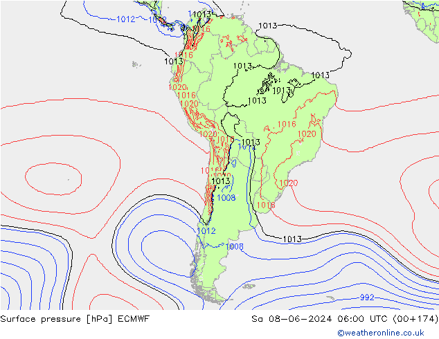 приземное давление ECMWF сб 08.06.2024 06 UTC