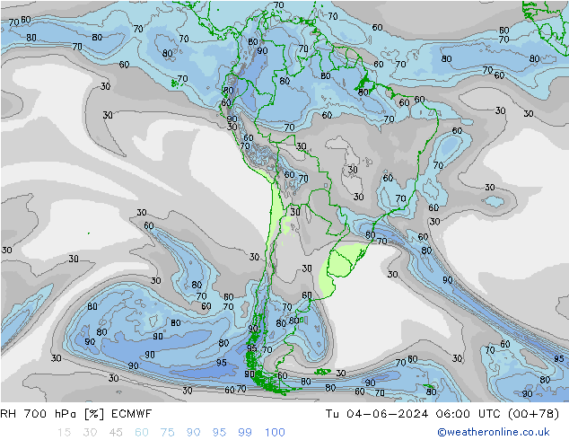 RH 700 hPa ECMWF Út 04.06.2024 06 UTC