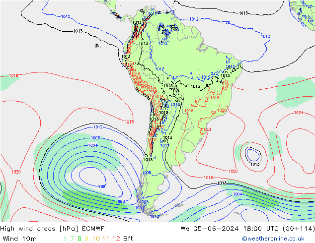 High wind areas ECMWF We 05.06.2024 18 UTC