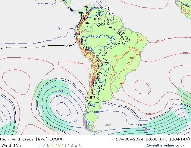 High wind areas ECMWF пт 07.06.2024 00 UTC