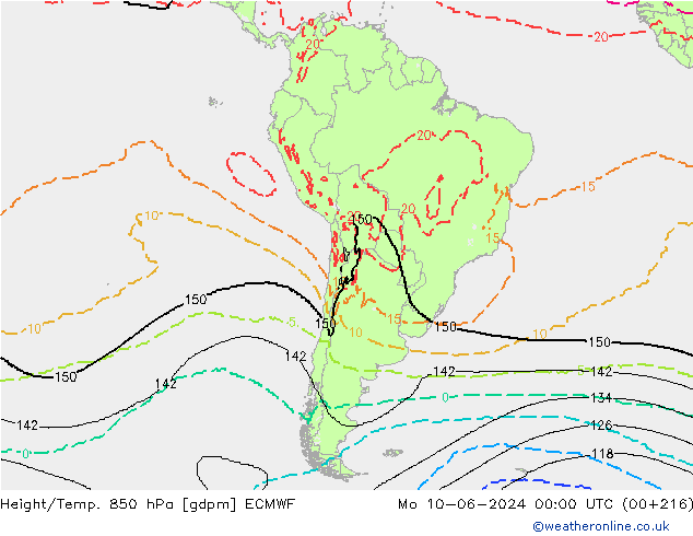 Height/Temp. 850 hPa ECMWF Mo 10.06.2024 00 UTC