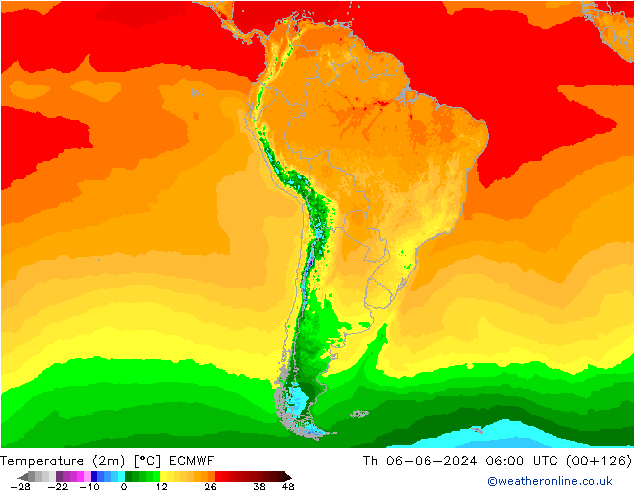 Temperatura (2m) ECMWF jue 06.06.2024 06 UTC